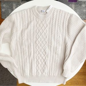 Madewell Men’s Cabled Crewneck Sweater Cream Size Medium Chunky Wool Blend New